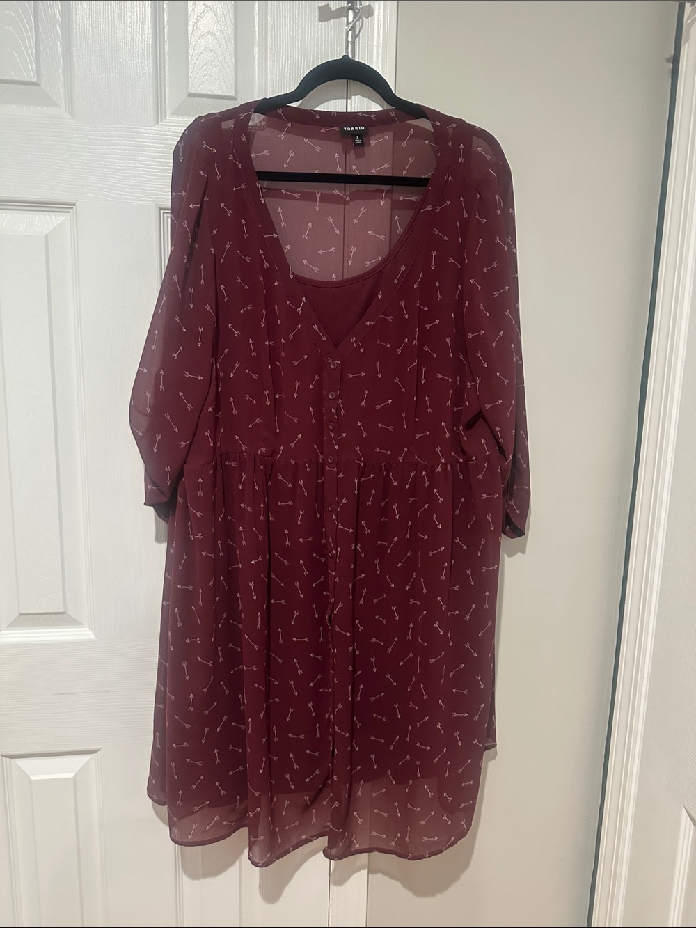 torrid Burgundy Printed Long Sleeve Chiffon Midi Dress